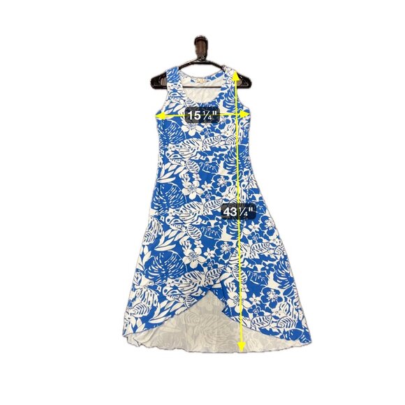 Zen-Knits Sleeveless Tropical Floral Midi Dress Blue White Sz XS Beach Bohemian - Picture 7 of 11